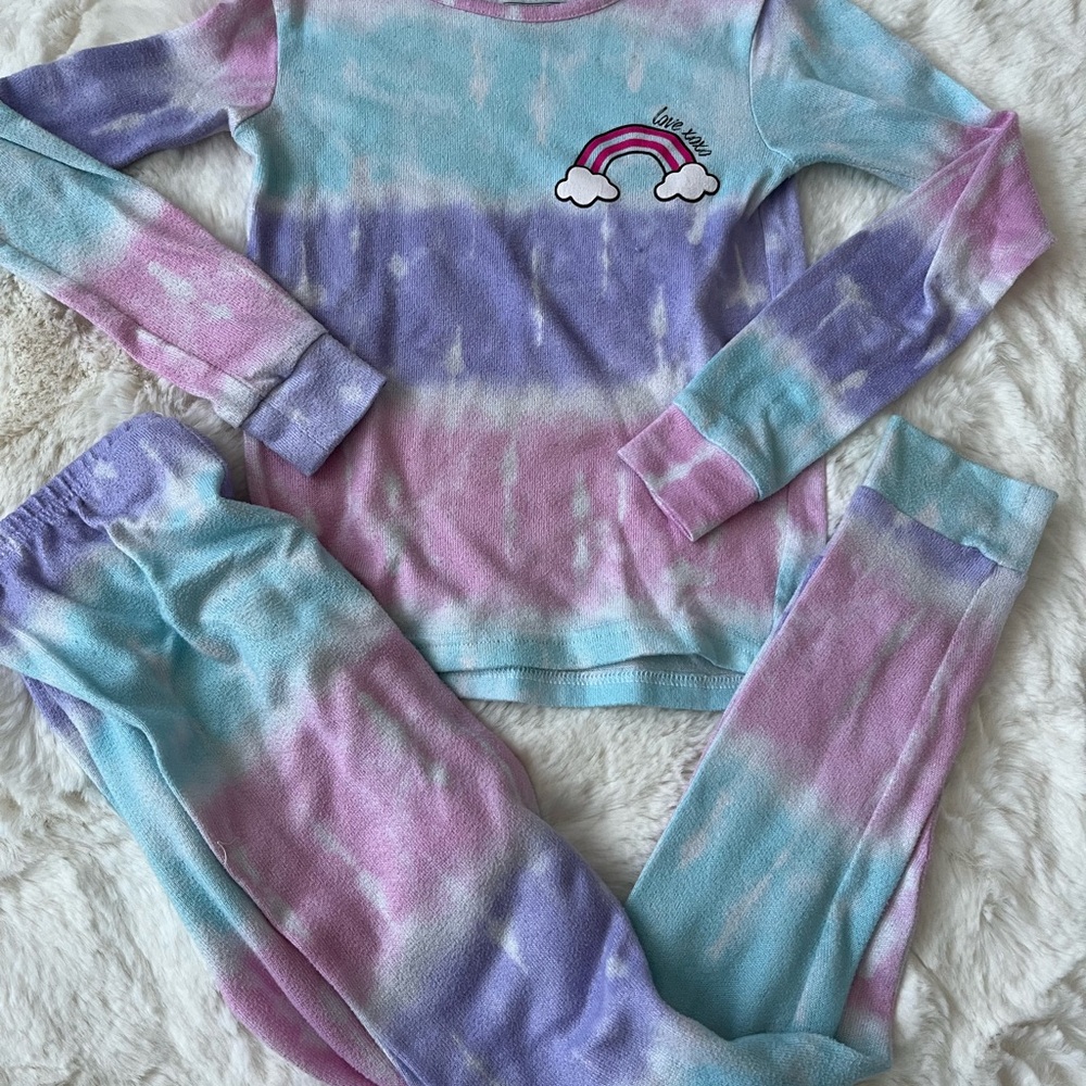 Tie-Dye Pajama Set with Rainbow Design